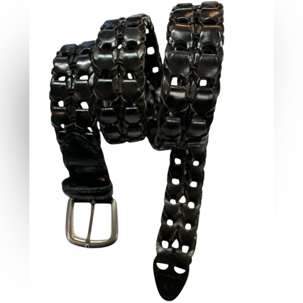 Black Braided Women’s Leather Belt Brass Square Silver Buckel Small